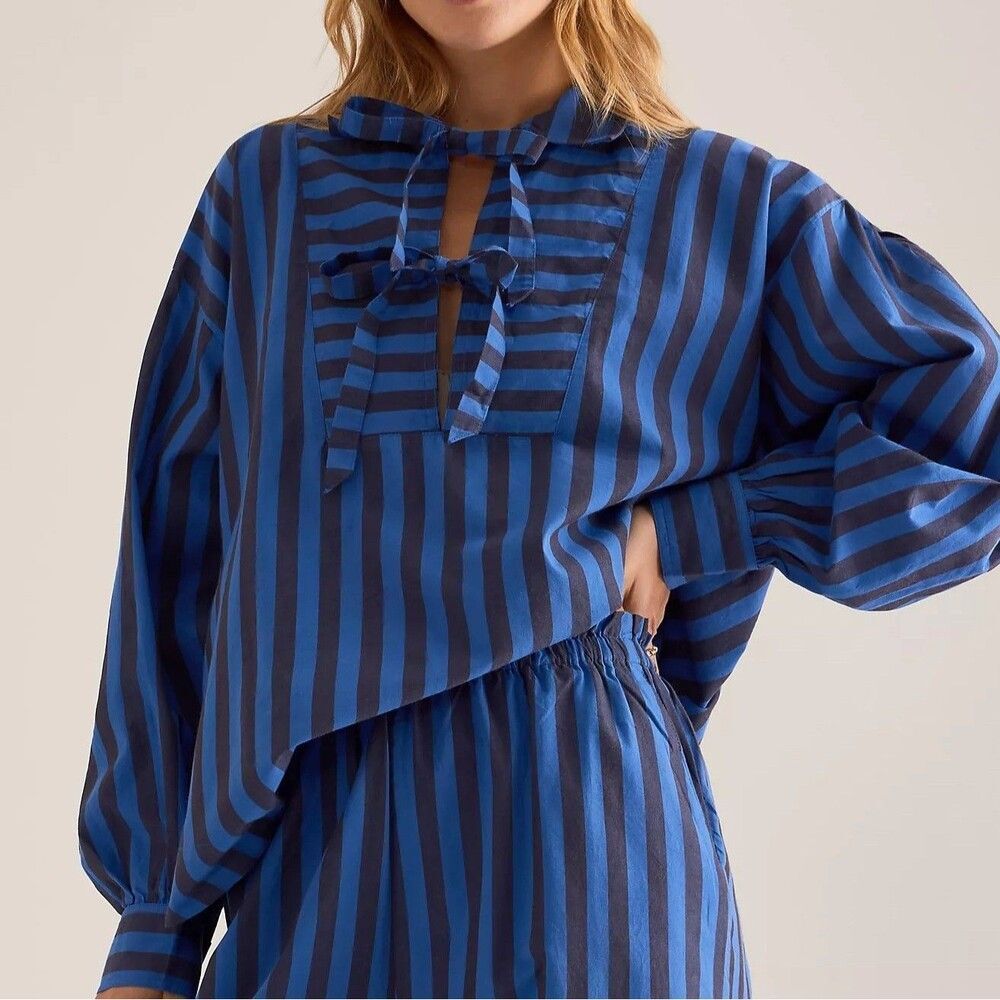 Damson Madder Anthropologie Floki Pyjama Shirt Top Cotton Striped M UK-12 290994